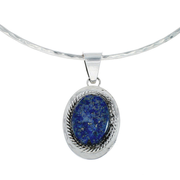 Navajo Sterling Silver Collar Lapis Pendant Necklace Set X11185